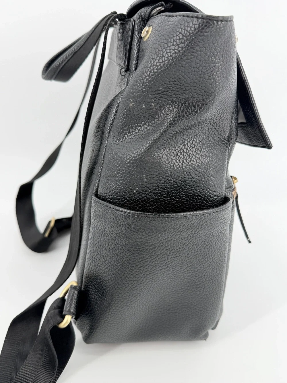 Freshly Picked Classic Diaper Backpack bag Black vegan pebbled leather large